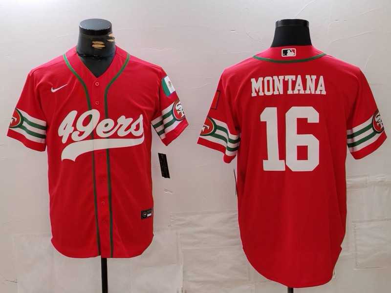 Mens San Francisco 49ers #16 Joe Montana Red Mexico Cool Base Stitched Baseball Jersey